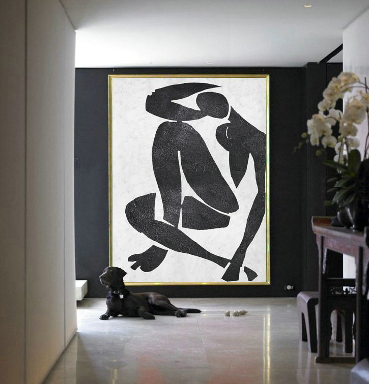 Large Abstract Painting On Canvas, Minimalist Canvas Art, Handmade Black White Acrylic Nude Art Textured Painting.