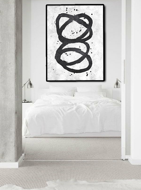 Extra Large Abstract Painting On Canvas, Textured Painting Canvas Art, Black And White Twist Circles, Original Art Handmade.