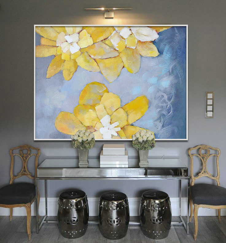 Large Painting, Original Art, Large Canvas Art. Contemporary Art, Modern Art Abstract Painting. Yellow, blue - By Biao.