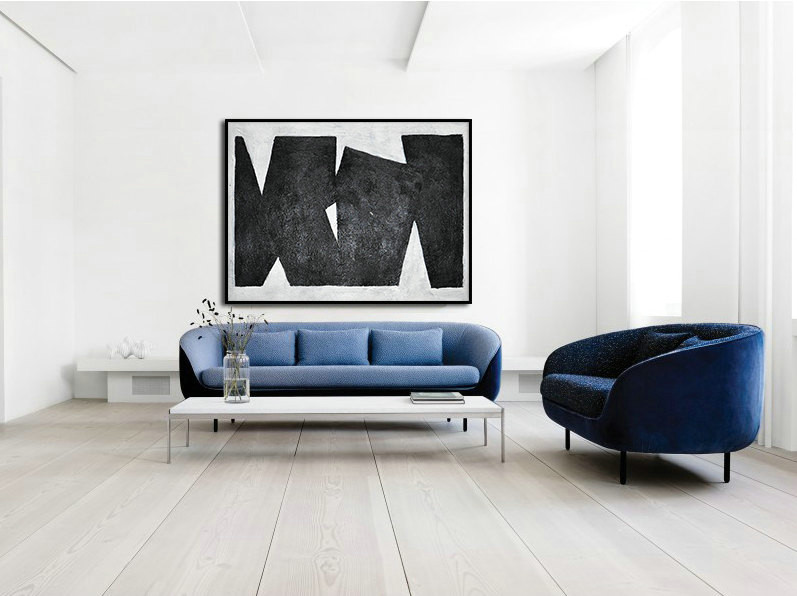 Black White Painting Minimalist Art, Large Canvas Art. Modern Geometric Art.