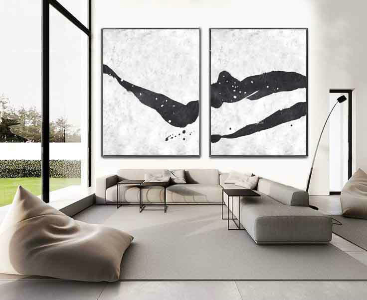 Set Of 2 Extra Large Acrylic Painting On Canvas, Minimalist Painting Canvas Art, Abstract Painting Landscape Wall Art