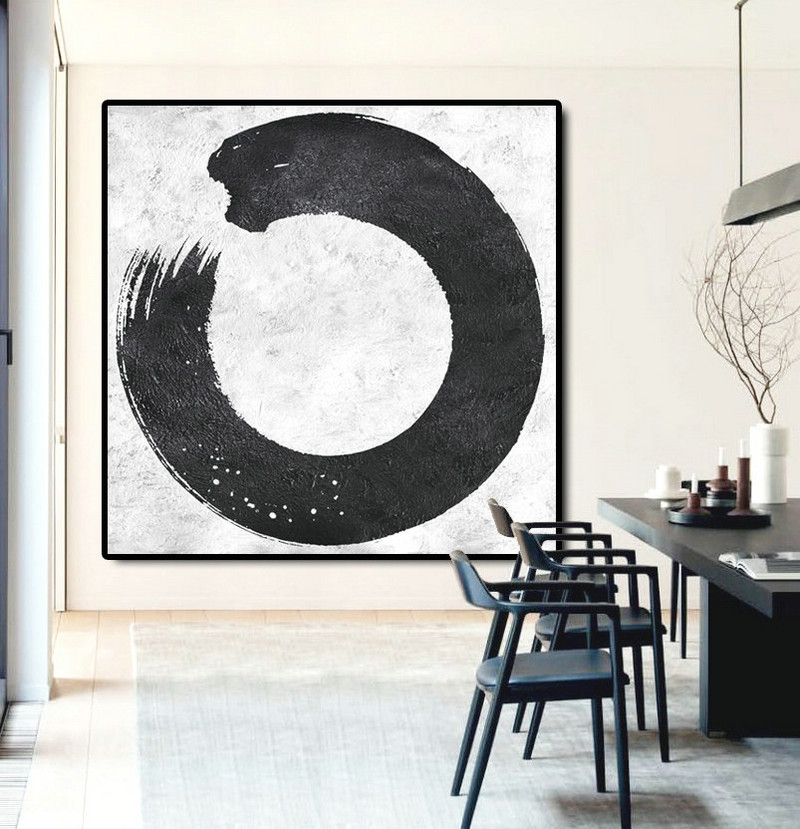 Original Abstract Painting Extra Large Canvas Art, Handmade Black White Acrylic MinimaIlst Painting.