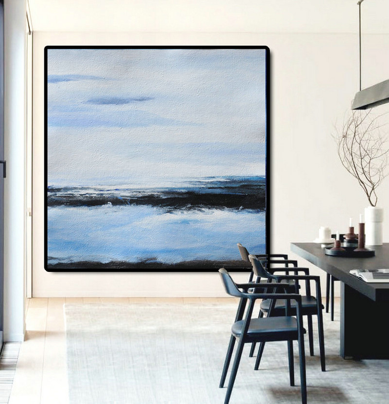 Large Abstract Painting Canvas Art, Landscape Painting On Canvas, Acrylic Painting Wall Art. Hand Made. Black White Blue.