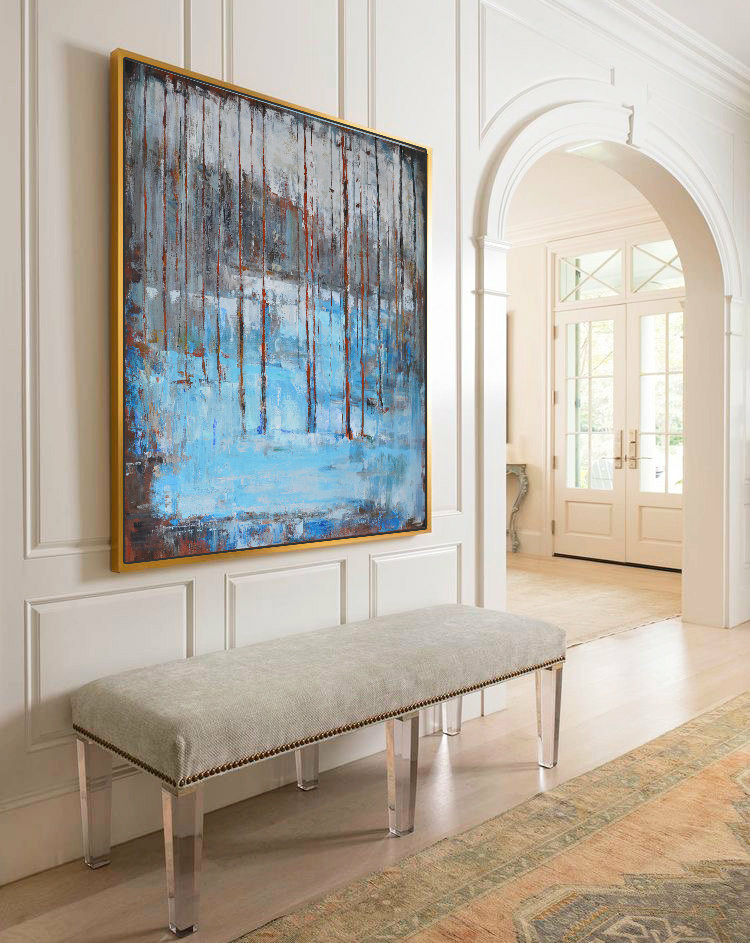 Large Abstract Landscape Oil Painting, Canvas Art. Handmade, blue, brown, etc. by Jackson