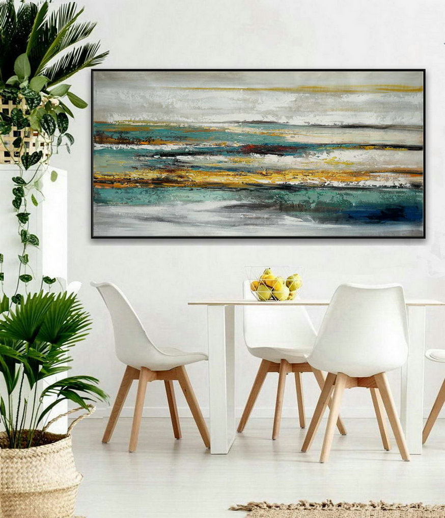 Simple Easy Minimalist Contemporary Modern Neutral Color Panoramic Wall Art Large Horizontal Texture Minimal Acrylic Painting 72"