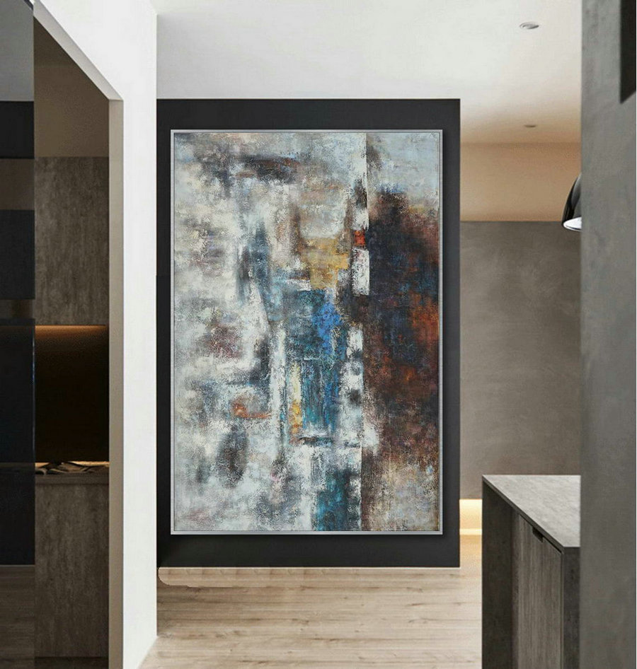 Simple Minimal Modern Neutral Wall Art Abstract Rustic Minimalist Contemporary Hand Painted Canvas Oil Painting Extra Large Vertical