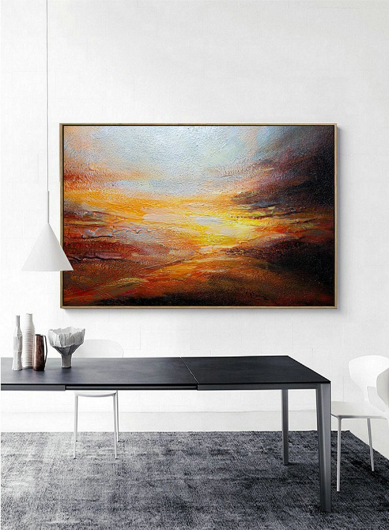 Sky Abstract Painting,Original Natural Landscape Painting,Large Wall Art Ocean Acrylic Painting,Heavy Rain Art,Scenic Extreme Weather Decor