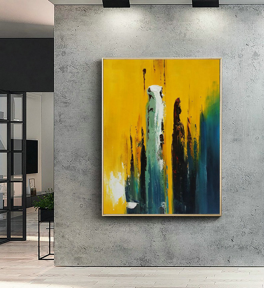Original Yellow Abstract Painting,Large Abstract Art,Abstract Painting,Blue Abstract Painting,Living Room Art,Large Wall Canvas Painting
