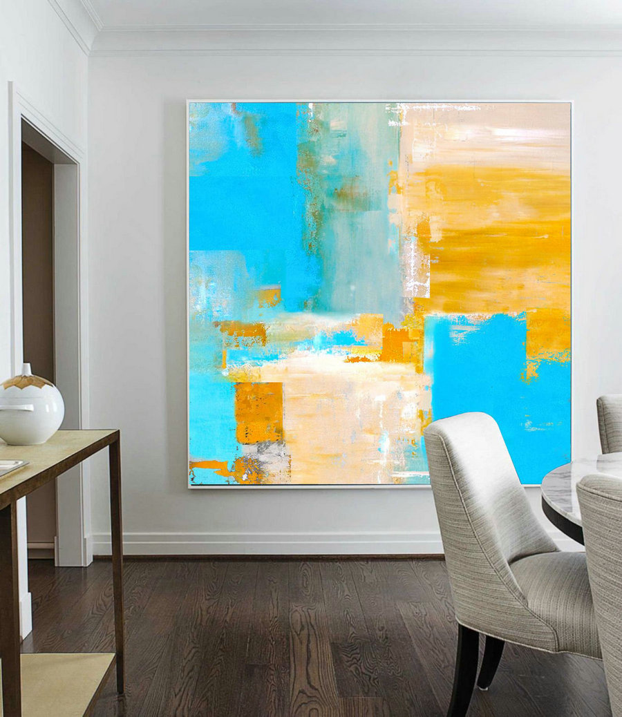 Super Texture Palette Abstract Oil Painting On Canvas, Light Blue Oil Painting, Orange Abstract Painting, Original Abstract Canvas Wall Art