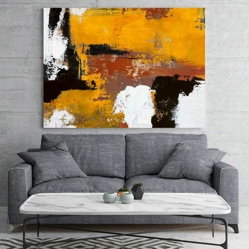 Original Burnt Orange Abstract Painting,Black White Abstract On Canvas Painting,Orange Painting,Large Wall Canvas Painting,Living Room Art