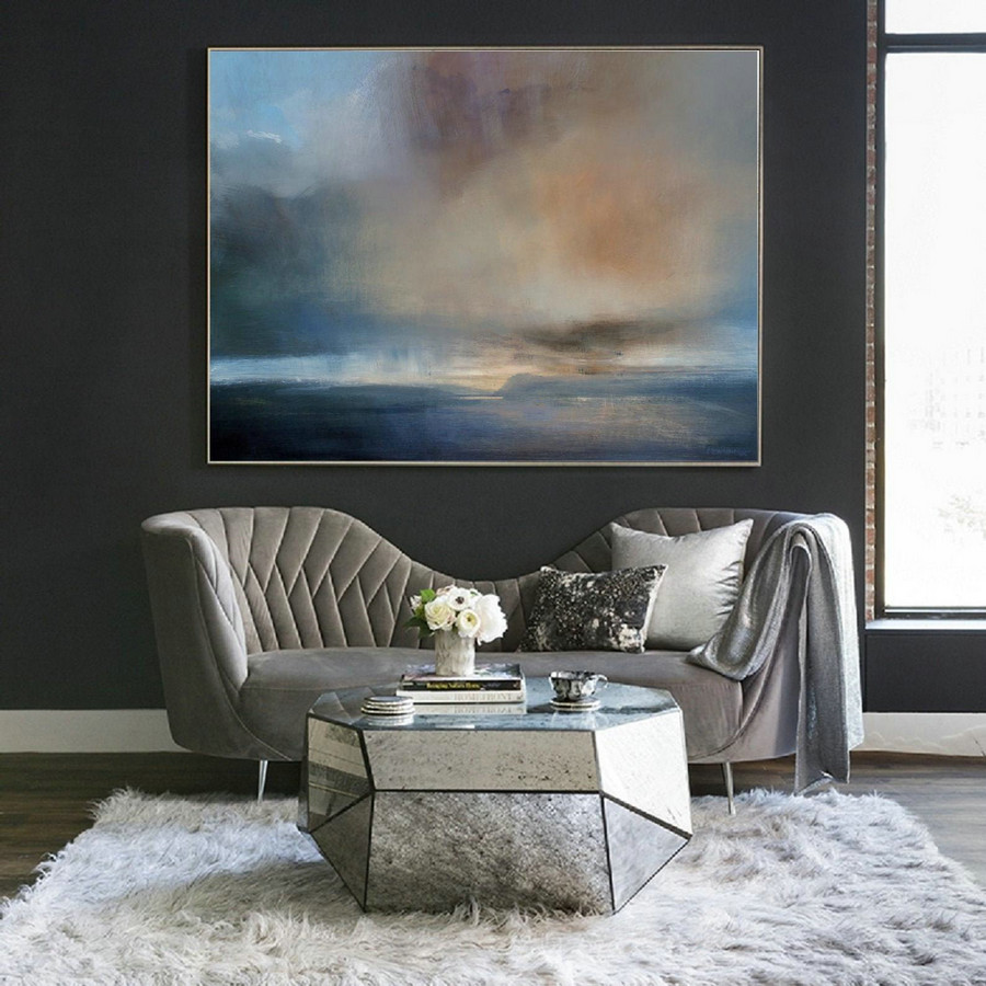 Original Sky landscape Abstract Painting,Large Sea Landscape Painting,Blue Painting Abstract,Large Cloud Painting On Canvas, Living Room Art