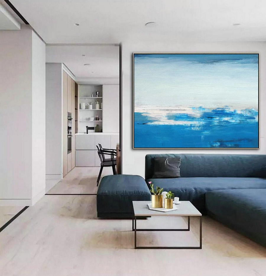 Original Ocean Landscape Painting,Blue Sea Canvas Painting,Large Sky Abstract Painting, Wave Painting,Large Abstract Art Painting On Canvas