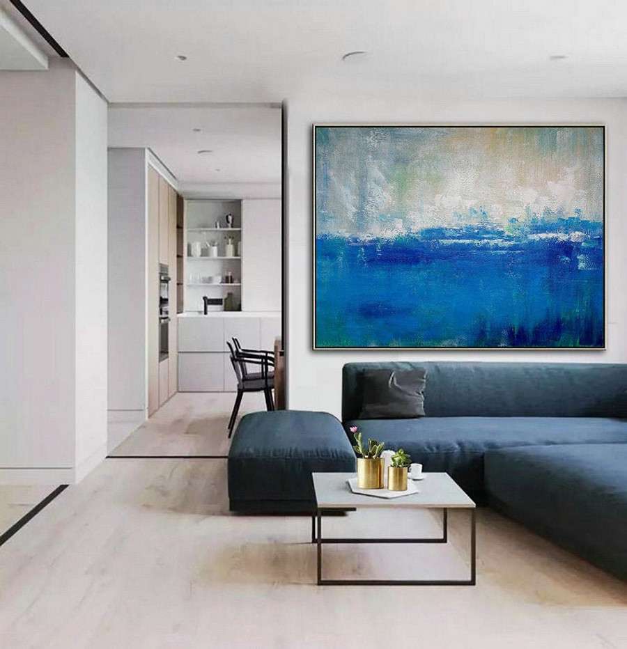 Original Abstract BLUE Painting Gray Painting,Large Abstract Art Painting On Canvas,Ocean Landscape Painting,Canvas Wall Art Office Decor