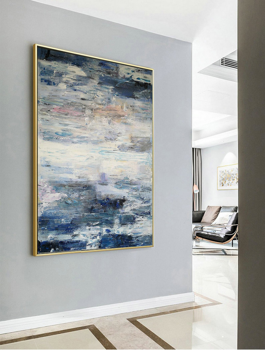 Large Blue White Abstract Painting,Texture Abstract Painting,Acrylic Abstract Painting,Large Living Room Art Abstract Paintings On Canvas