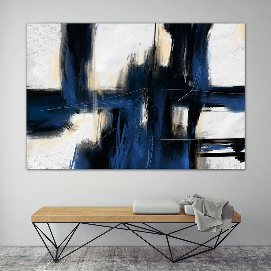 Abstract Canvas Artwork Abstract Painting Black Apartment Wall Decor Abstract Art Black and White Blue Canvas Painting Large wall Art