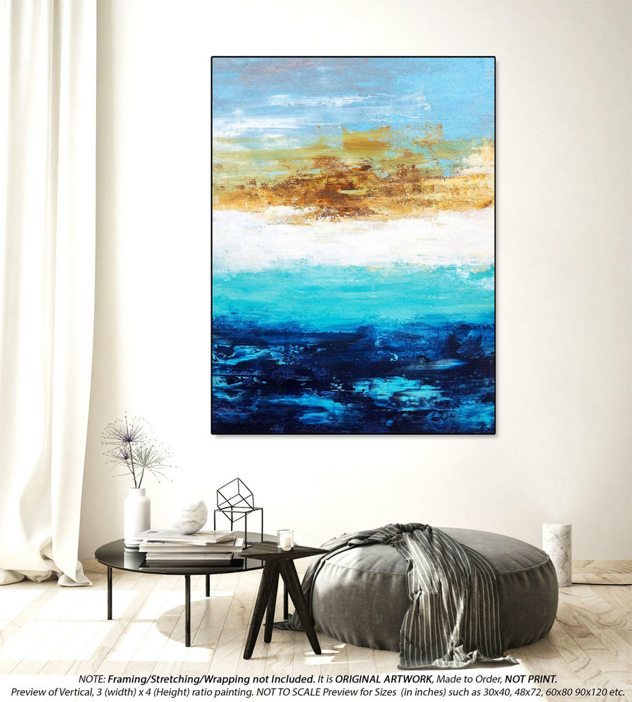 Large Abstract Painting - Seascape, horizon Painting, Bedroom Wall Art, Large Canvas Art, Extra Large Wall Art, Contemporary Art DMS048