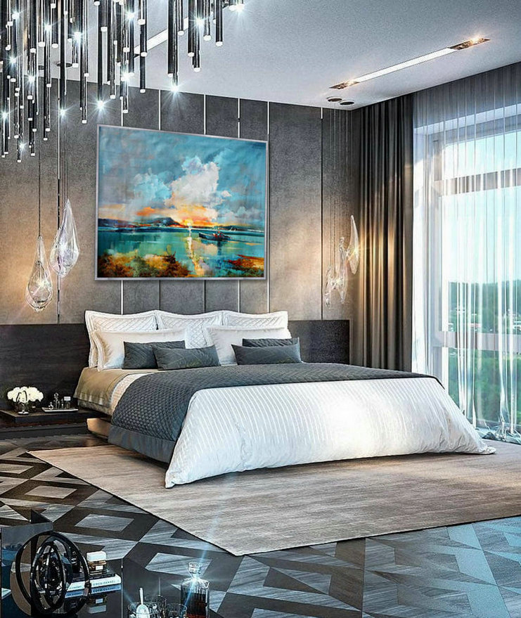 Colorful Bright Light Color Large Modern Seascape Beach Coastal oil painting Canvas for Bed Dining Living Room Office Wall Art