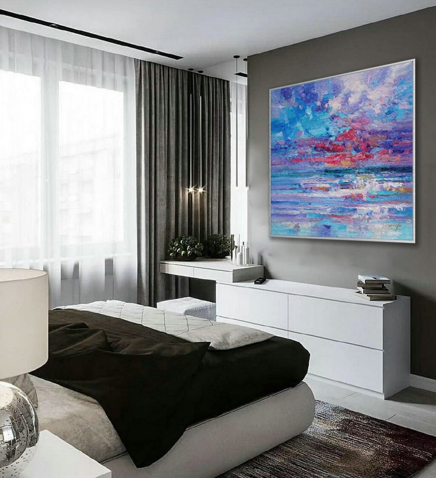 Thick Texture Contemporary Landscape Seascape Hand Painted Modern Palette knife Textured Abstract panoramic Oil painting on canvas wall Art
