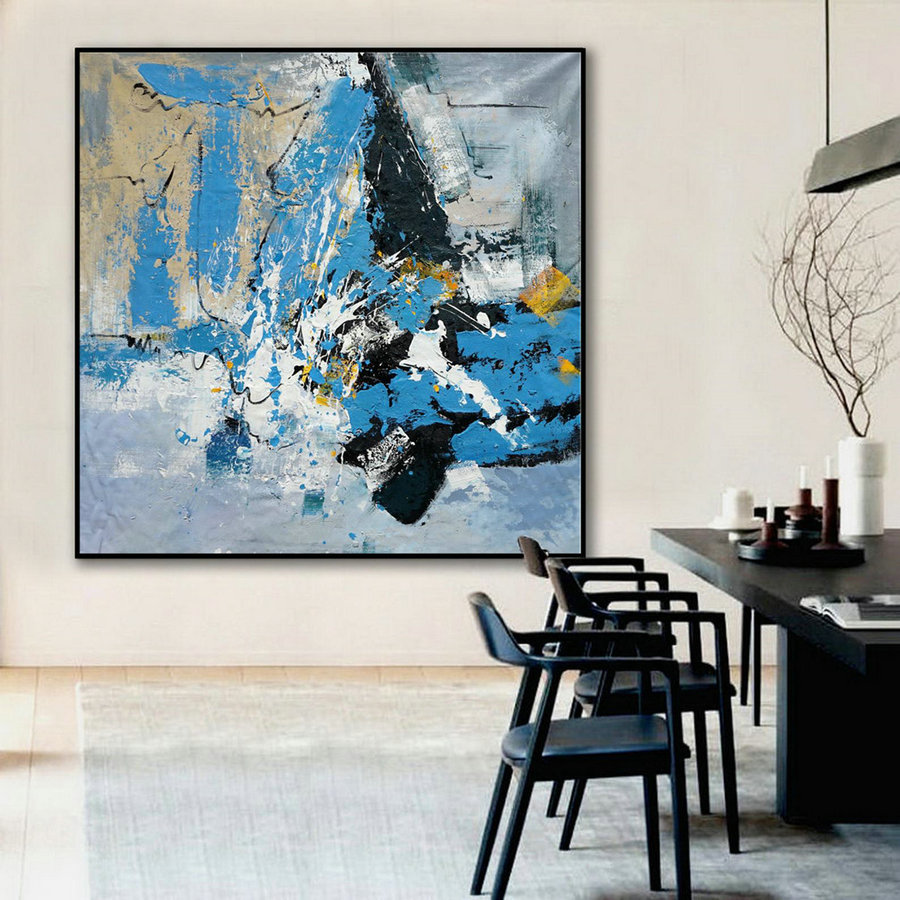 Abstract Wall Art Hand painted Acrylic Palette Knife Oversize Large Square Painting on Canvas 60 x 60" for Living Dining Room Office