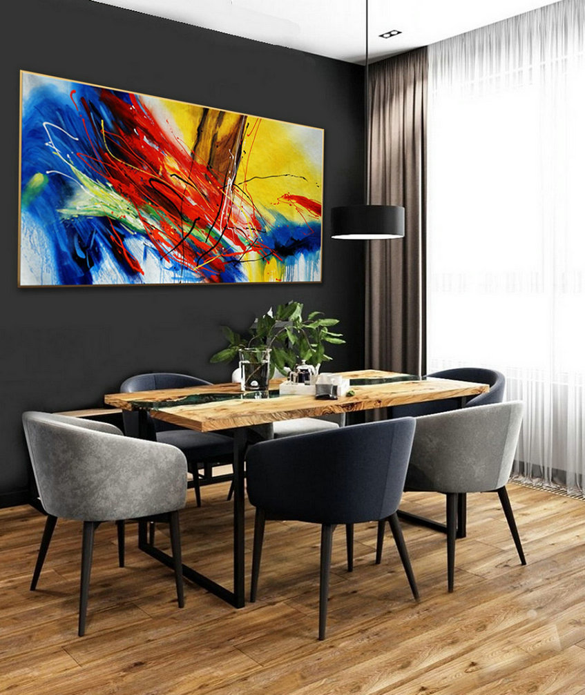 Bright Beautiful Colorful Modern Abstract Wall Art Decor Large Contemporary Canvas Refined Wall Art Acrylic Painting 72"/90x180cm XL