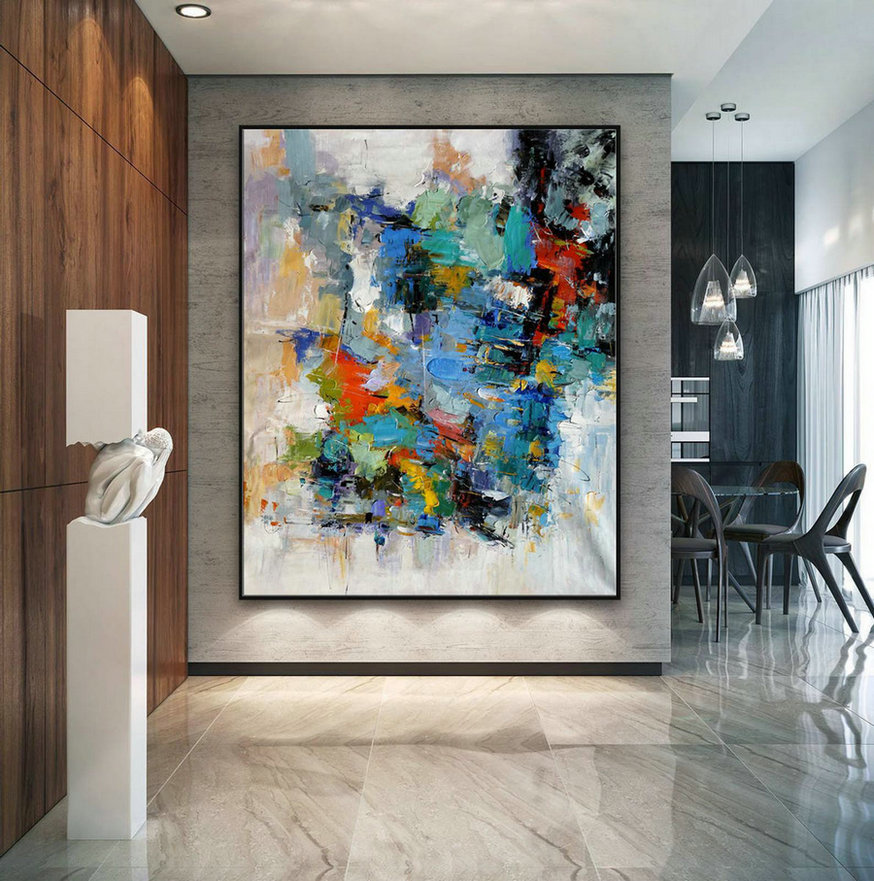 Extra Large Palette Knife Acrylic Painting On Canvas Oversize Vertical Modern Contemporary Wall Art Home Office - Long Wall Art Vertical